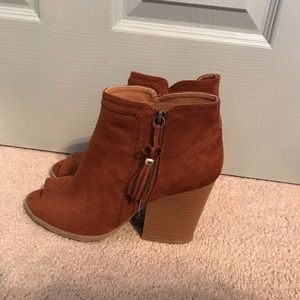 Fringe open toed booties
